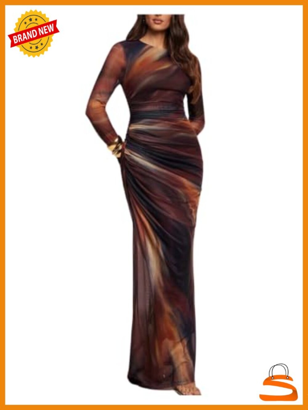 Long Sleeve Maxi Dress Ruched Bodycon Polyester Wedding Guest